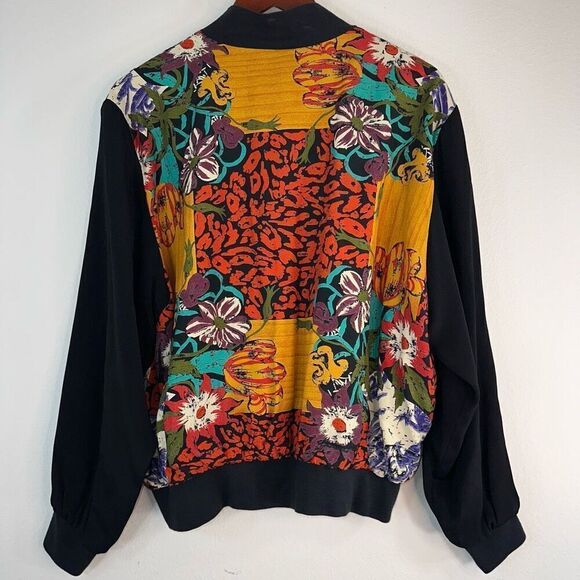 Vintage 80s A.C. Sport Boho Floral Mixed Media Bomber Jacket Womens 16W Artsy - Picture 3 of 13